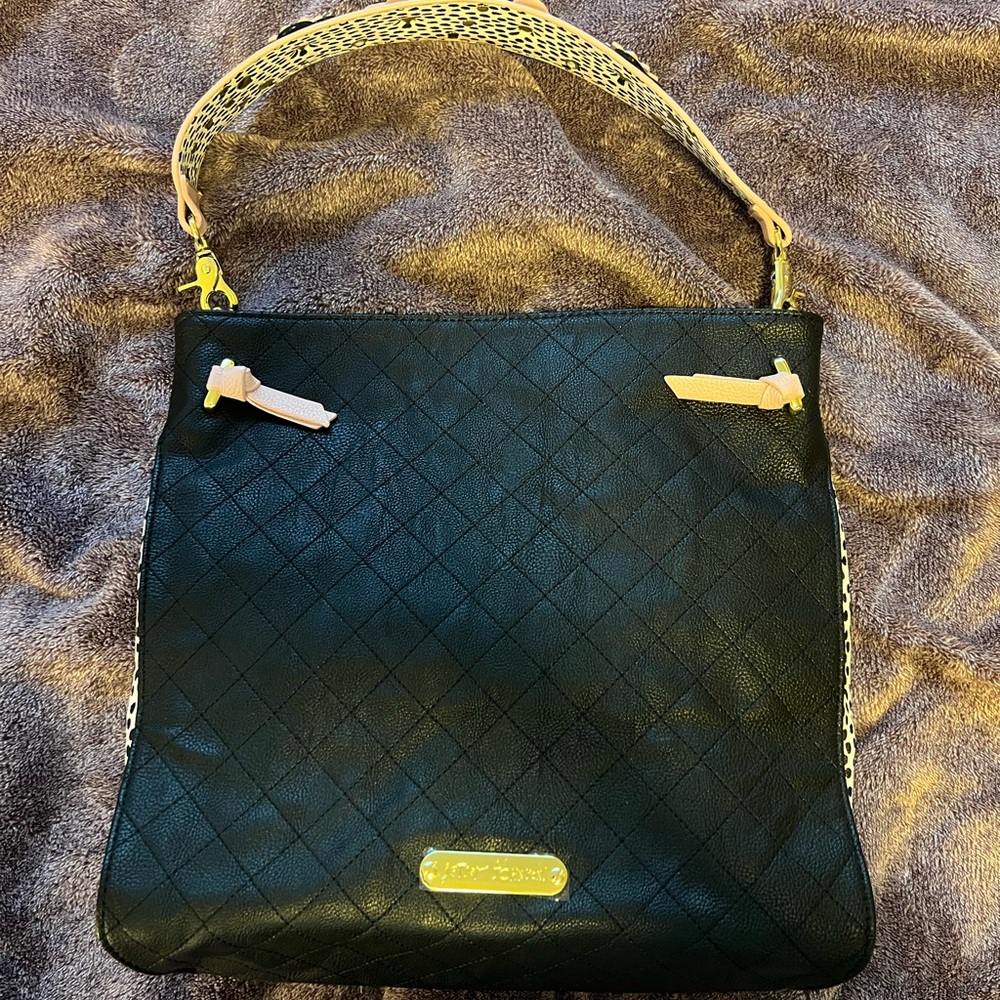 Betsey Johnson Black Quilted Leather Shoulder Bag